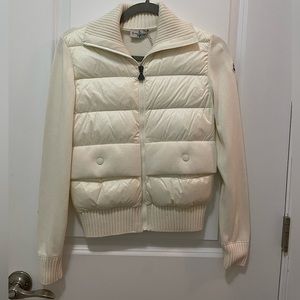 Moncler Youth White Jacket with Knitted sleeves and collar